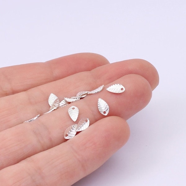 50/100/200/400 x Tiny Silver Leaf Charms, Silver Plated Pieces, 7mm x 4mm, by Jewellery Making Supplies London ( JMSLondonCo )