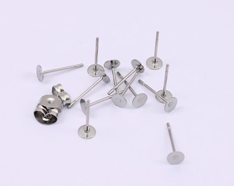 20/40 Pairs of 5mm Stainless Steel Flat Pad Stud Earring Findings, Ear Scrolls Included, by Jewellery Making Supplies London ( JMSLondonCo )