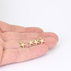 2/4/8/16 x Teeny Tiny Starfish Charms, 14K Gold Plated Brass, 10mm x 8mm, by Jewellery Making Supplies London ( JMSLondonCo )