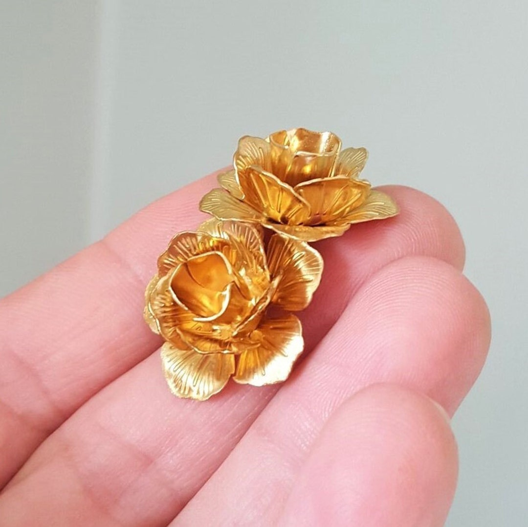 4/8 X Raw Brass 3D Rose Flower Shaped Beads, 22mm Diameter, by