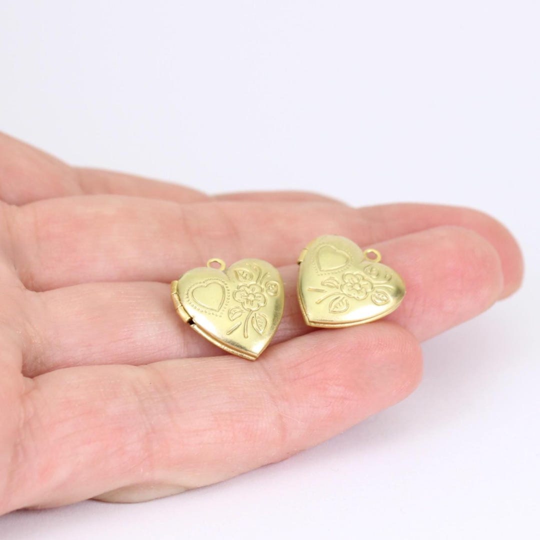 4/8 X Heart Shape Openable Photo Lockets, Raw Brass, Vintage Style ...