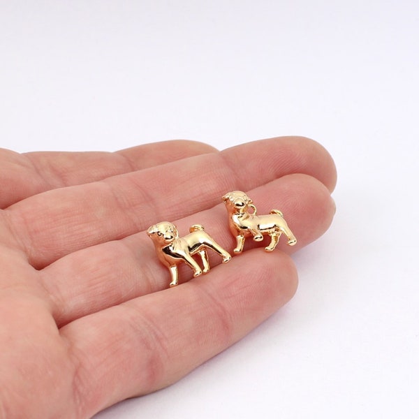 1/2/4 x French Bulldog Charms, 18K Gold Plated Brass 3D Dog Charms, 13mm x 12mm, by Jewellery Making Supplies London ( JMSLondonCo )