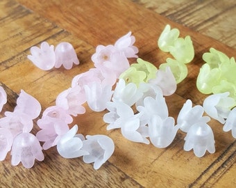 50/100 x Choose Colour, Bell Flower Beads, Semi Transparent Acrylic Flowers, 10mm x 8mm, by Jewellery Making Supplies London ( JMSLondonCo )