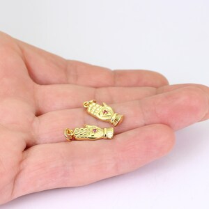 1/2 x Victoria Style Figa Hand Charm, 18K Gold Plated Brass, Cubic Zirconia, 17mm x 8mm, by Jewellery Making Supplies London ( JMSLondonCo )