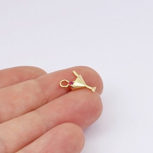 1/2/4 x Miniature Cocktail Drink Charms, Gold Plated Brass with Cubic Ruby Pink Zirconia, 14mm x 9mm, by JMSLondonCo.