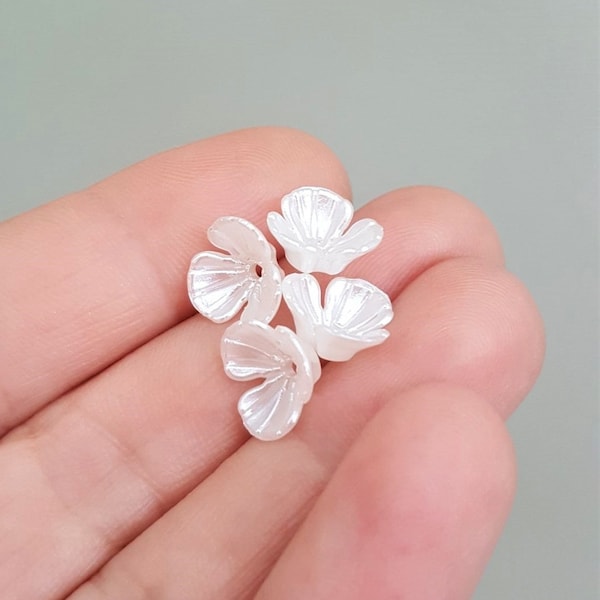 50/100/200 x Tiny Pearly White Three Petal Flower Beads, 11mm, Three Petal Flowers, by Jewellery Making Supplies London ( JMSLondonCo )