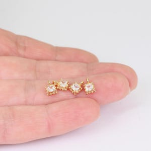 2/4/8 x Tiny Square Cubic Zirconia Charms with Fancy Ball Edge Settings, 18K Gold Plated, by JMSLondonCo.