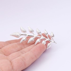 5/10/20 x Laurel Leaf Stampings, Long Multi Leaf Embellishments, Silver Plated, by Jewellery Making Supplies London ( JMSLondonCo )