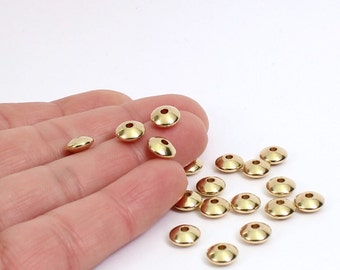 20 perline oblate in ottone grezzo massiccio lucido, 8 mm x 4 mm, di Jewellery Making Supplies London (JMSLondonCo)