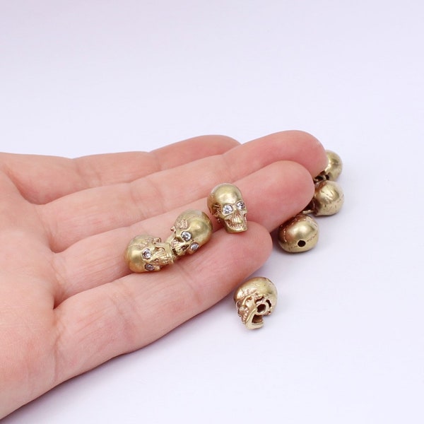 2/4/8 x Gothic Skull Beads, Raw Brass with Cubic Zirconia Eyes, 13mm x 11mm, by Jewellery Making Supplies ( JMSLondonCo )