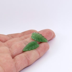 15 x Glass Leaf Charms, Opaque Jade Green Leaves, 24mm x 10mm, by Jewellery Making Supplies London ( JMSLondonCo )