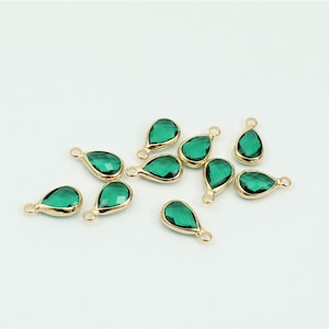 2/4/8/16  x Gold Plated Emerald Green Drop Charms, 13mm x 7mm, Channel Set,  by Jewellery Making Supplies London ( JMSLondonCo )