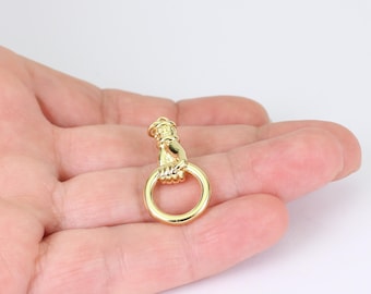 1/2/4 x Victorian Style Figa Hand Pendant, Gold Plated Solid Brass Hand with Ring Charm, by Jewellery Making Supplies London ( JMSLondonCo )