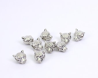 5/10/20 x Leopard Head Beads, 11mm Silver Tone Plated Large Hole Beads, by Jewellery Making Supplies London ( JMSLondonCo ).