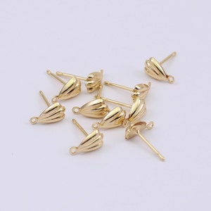 1/2/4/8 x Pairs of 18K Gold Plated Brass Looped Stud Earrings, Shell Motif, 9mm x 5mm, by Jewellery Making Supplies London (JMSLondonCo)