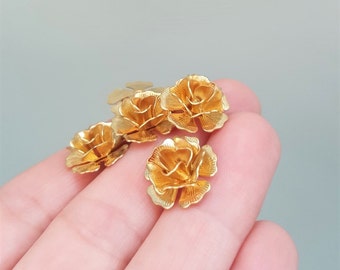 5/10/20/40 x Raw Brass Rose Shaped Flower Beads, 15mm Diameter, by Jewellery Making Supplies London ( JMSLondonCo )