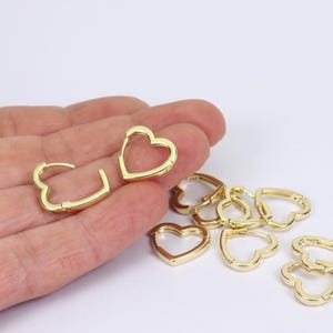 Heart Shaped Hoop Earring Blanks, 16mm, Gold Plated Brass, by JMSLondonCo image 2