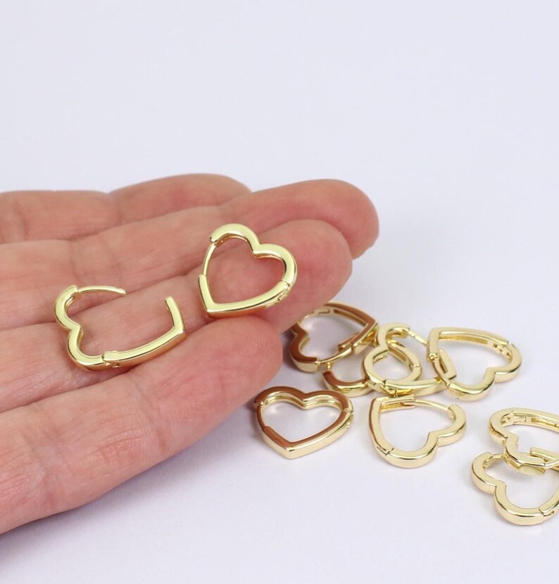 Heart Shaped Hoop Earring Blanks, 16mm, Gold Plated Brass, by JMSLondonCo image 2