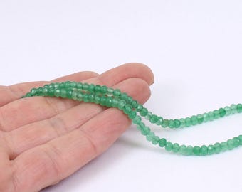 1/2 x Strands of Green Jade Gemstone Beads, Approx 115 Faceted Beads Per Strand, 4mm x 3mm Faceted Rondelles, by ( JMSLondonCo )