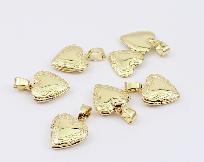 1/2/4/8 X Heart Shaped Locket, Openable With Bail, 18K Gold Plated ...