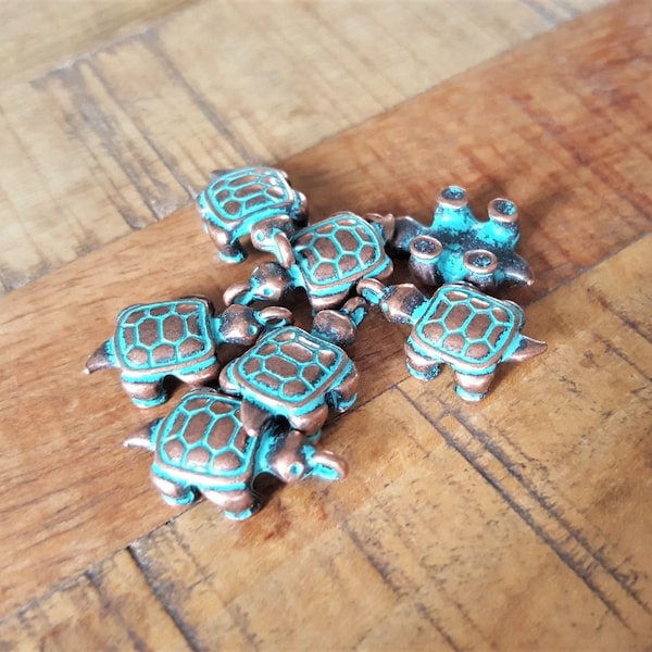 5/10/20 x Verdigris Copper Patina Turtle Charms, 23mm x 13mm, by Jewellery Making Supplies London ( JMSLondonCo )