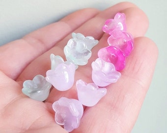 Choose Colour, Glass Lily of The Valley Flower Shaped Beads, 10mm x 11mm, by Jewellery Making Supplies London ( JMSLondonCo )