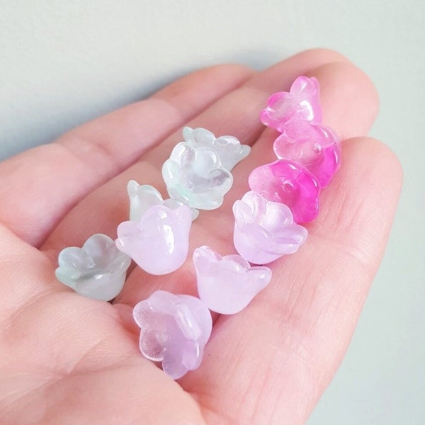 Choose Colour, Glass Lily of The Valley Flower Shaped Beads, 10mm x 11mm, by Jewellery Making Supplies London ( JMSLondonCo )