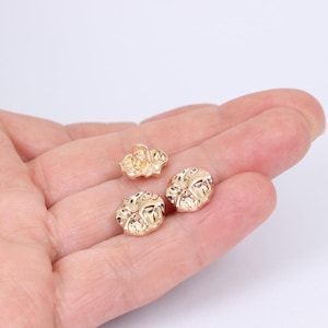 10/20/40 x Buttons, Small Heavy Duty Shank Buttons, 12mm Organic Round Gold Plated Metal, Wrinkled Texture, by JMSLondonCo.