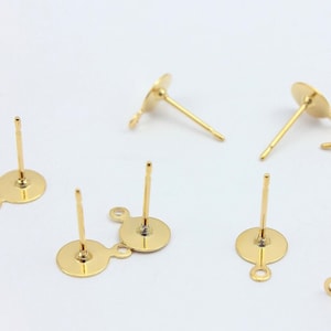 10/20/40 x Pairs of 6mm Gold Plated Looped Flat Pad Stud Earrings, Ear Nuts Inc, by Jewellery Making Supplies London ( JMSLondonCo ) .