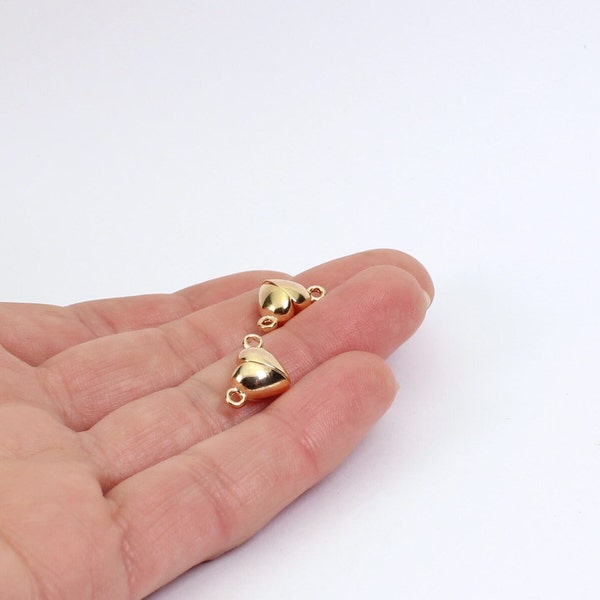 1/2/4 x Heart Shaped Magnetic Clasps, 14mm x 9mm, Gold Plated Brass, by Jewellery Making Supplies London ( JMSLondonCo )