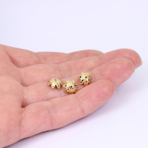 10/20 x Gold Plated Embossed Flower Bead Caps, 18K Gold Plated Brass Pieces, 9mm, by Jewellery Making Supplies London ( JMSLondonCo ) .