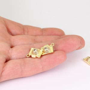 1/2/4 x Vintage Style Camera Charm, Gold Plated with Cubic Zirconia,  13mm x 10mm, by Jewellery Making Supplies London (JMSLondonCo)