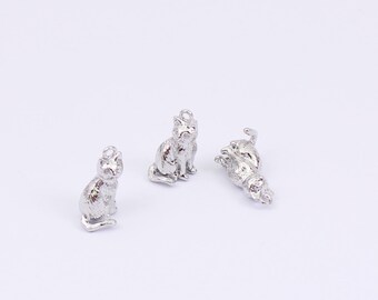 1/2/4 x Tiny 3D Cat Charms, Platinum Plated Brass, 14mm x 9mm, by Jewellery Making Supplies London ( JMSLondonCo )
