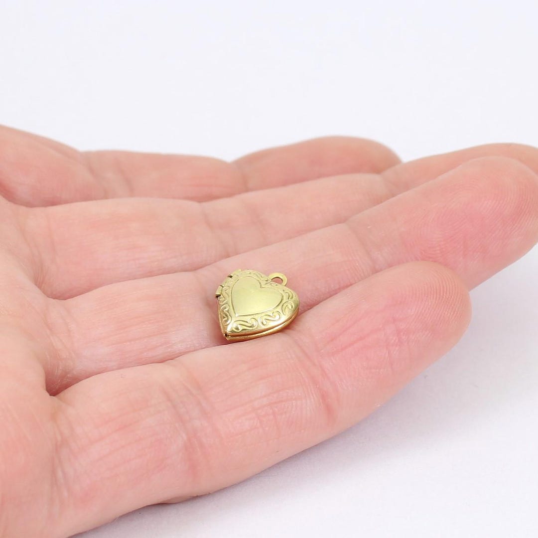 4/8 X Teeny Tiny Heart Shape Openable Photo Lockets, Raw Brass, Vintage ...