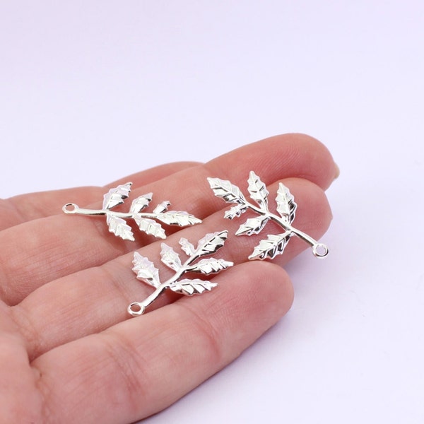 10/20/40 x Silver Plated Leaf Pendant Stampings, 27mm x 14mm, by Jewellery Making Supplies London ( JMSLondonCo )