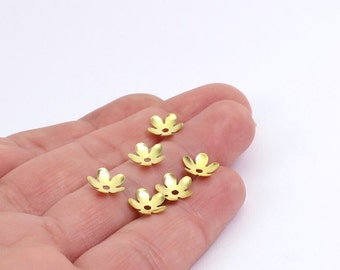 30/60 x Tiny Raw Brass Flower Beads, 8.5mm Diameter, by Jewellery Making Supplies London ( JMSLondonCo )