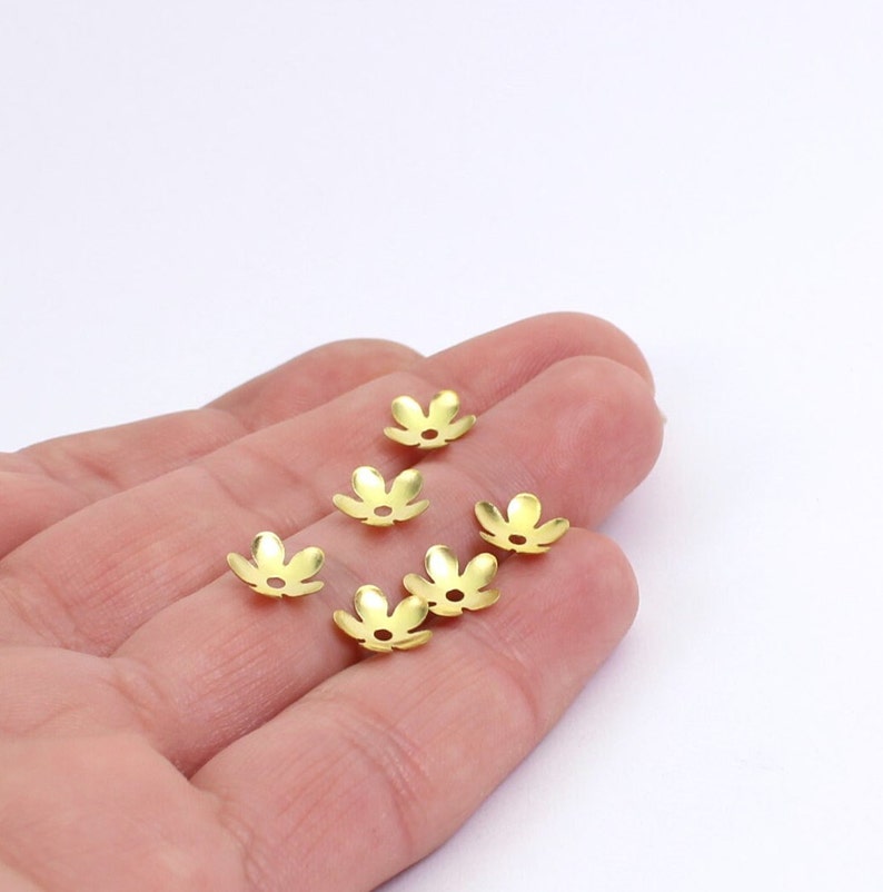 30/60 x Tiny Raw Brass Flower Beads, 8.5mm Diameter, by Jewellery Making Supplies London JMSLondonCo image 1