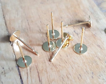 10/20/40 x Pairs of 4mm Flat Pad Stud Earring Findings, Gold Plated Steel with Ear Scrolls, by JMSLondonCo.