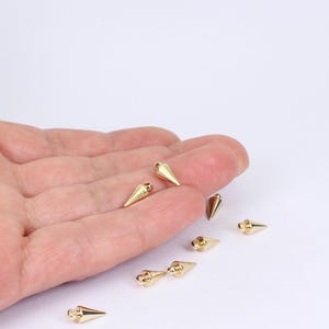 4/8 x Small Conical Spike Charms, 18K Gold Plated Solid Brass, 12mm x 5mm, by Jewellery Making Supplies London ( JMSLondonCo )