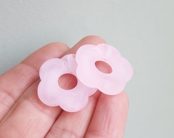 2/4/8 x Resin Flower Bead Charms, 26mm, Light Bright Pink Cloud Resin, by Jewellery Making Supplies London (JMSLondonCo)