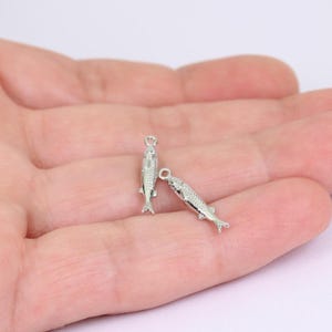 May include: Two silver fish charms with detailed scales and fins. Each charm has a small loop at the top for attaching to jewellery. The charms are displayed against a light background.