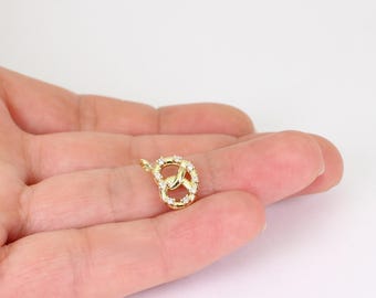 2/4 x Pretzel Charms, Gold Plated with Cubic Zirconia, by JMSLondonCo.