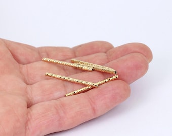 5/10 x Gold Plated Straight Noodle Beads, 30mm x 2mm, Textured, by Jewellery Making Supplies London ( JMSLondonCo )