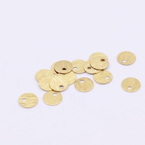 40/80 x 6mm Round Raw Brass Coin Charms, Brushed Texture, by Jewellery Making Supplies London ( JMSLondonCo )