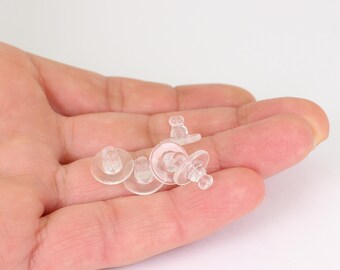 50 x Pairs of Large Round Silicone Earring Backs, 10mm x 7mm, by Jewellery Making Supplies London ( JMSLondonCo )