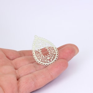 4/8/16 x Filigree Teardrop Pendants, Platinum Plated Brass Teardrop Pieces, 35mm x 27mm, by Jewellery Making Supplies London ( JMSLondonCo )