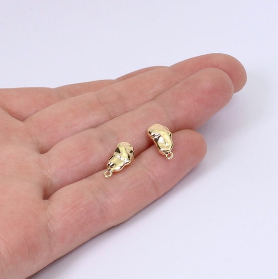 1/2/4 X Gold Nugget Stud Earrings, Gold Plated Brass Organic Drop