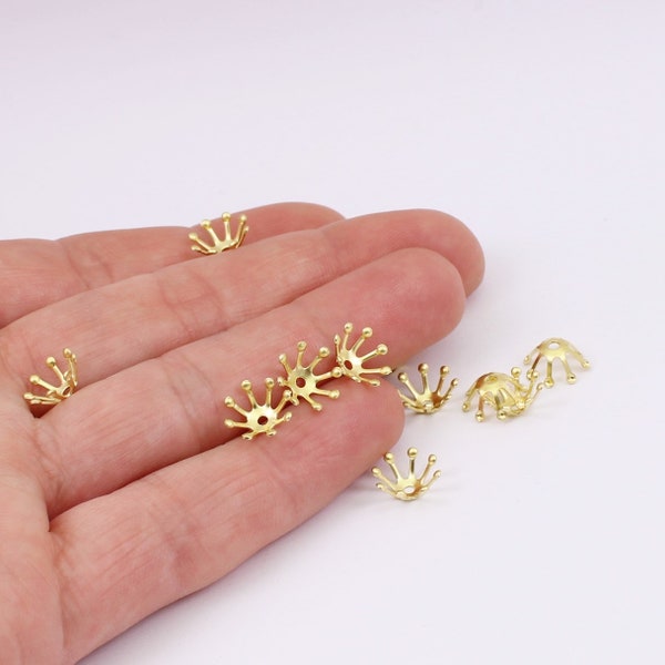 20/40 x Metal Flower Stamen Centres, 10mm Raw Brass Flower Shaped Beads, by Jewellery Making Supplies London ( JMSLondonCo )