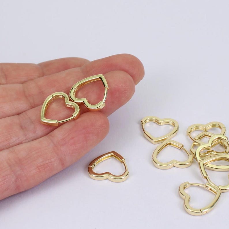 Heart Shaped Hoop Earring Blanks, 16mm, Gold Plated Brass, by JMSLondonCo image 3