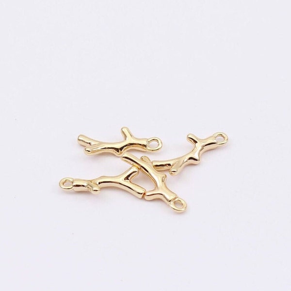 2/4/8 x Tiny 18K Gold Plated Coral Branch Charms, 15mm x 6mm, by Jewellery Making Supplies London ( JMSLondonCo )